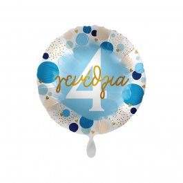 Μπαλόνι Foil "Χαρούμενα 4α Γενέθλια Πουά Μπλε και Χρυσό" 43εκ. - Κωδικός: A71029GR - Anagram